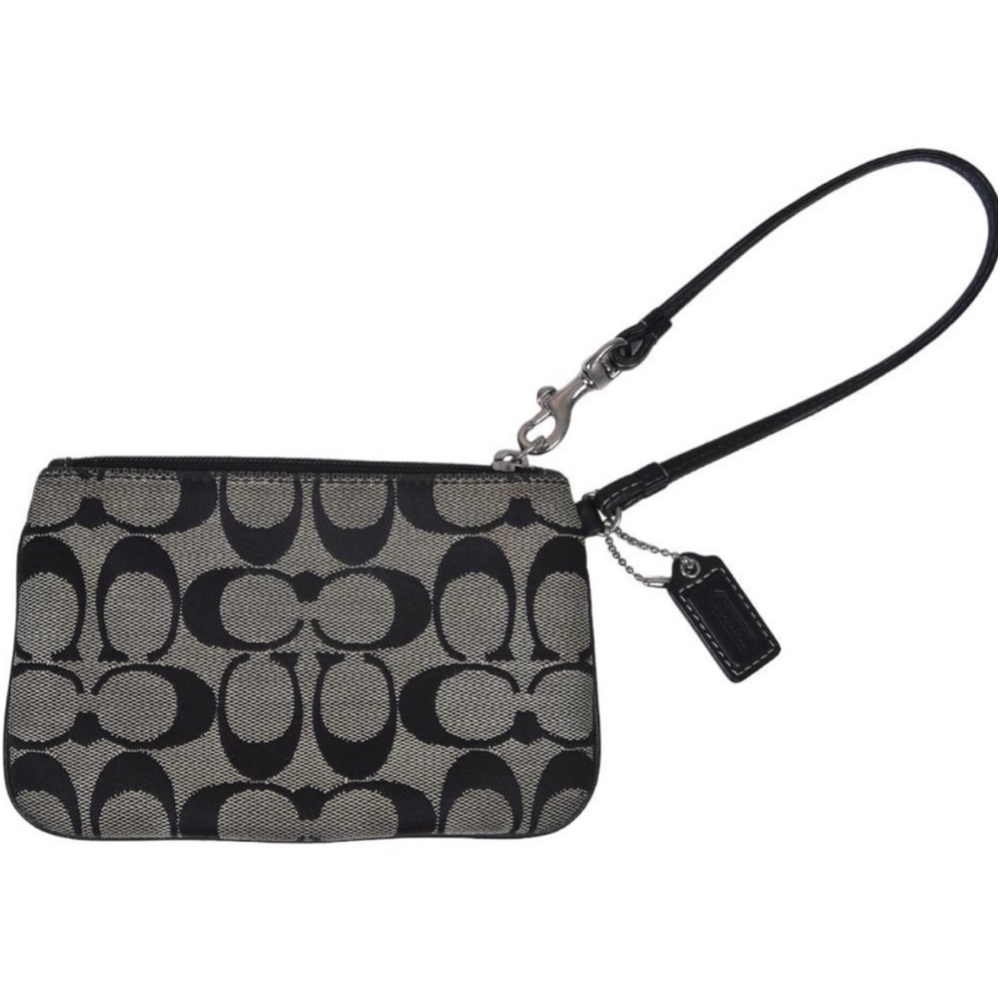 Coach Signature Small Wristlet Pouch Wallet Black Gray